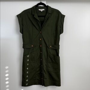 LOFT Olive Green Button-Front Dress